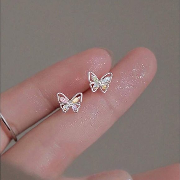 925 Sterling Silver Butterflies CZ Stud Earrings - Picture 8 of 14